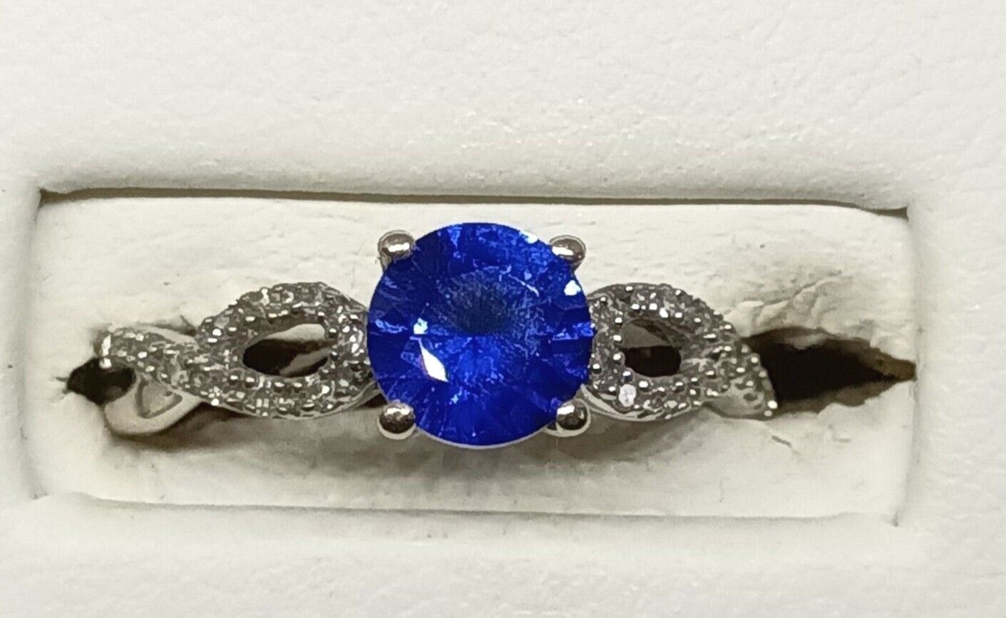 1.09ct tw Sapphire & Diamond Accent Ring 10k White Gold Size 6