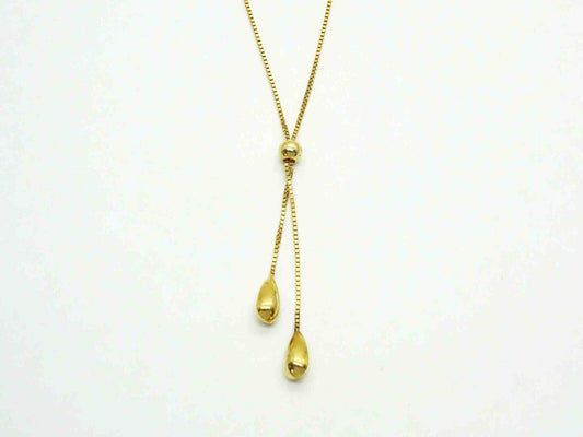 Drop Tassel Lariat Box Chain Necklace 14k Gold