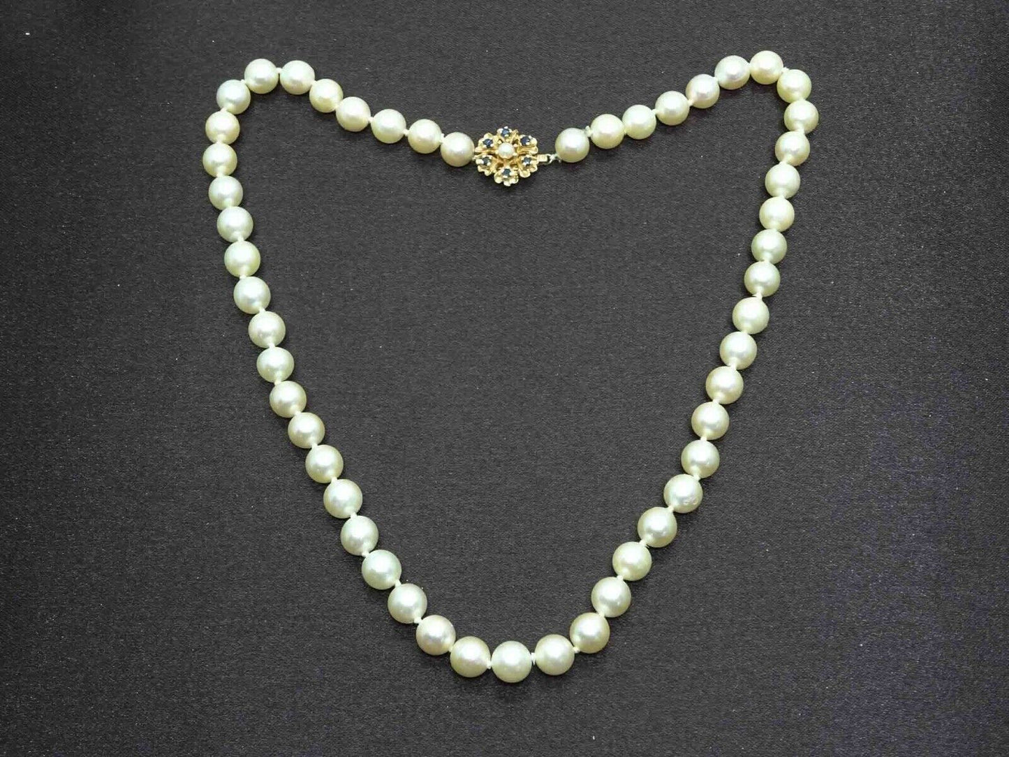 7mm Wide Pearl Necklace 16'' with 14k Sapphire Clasp