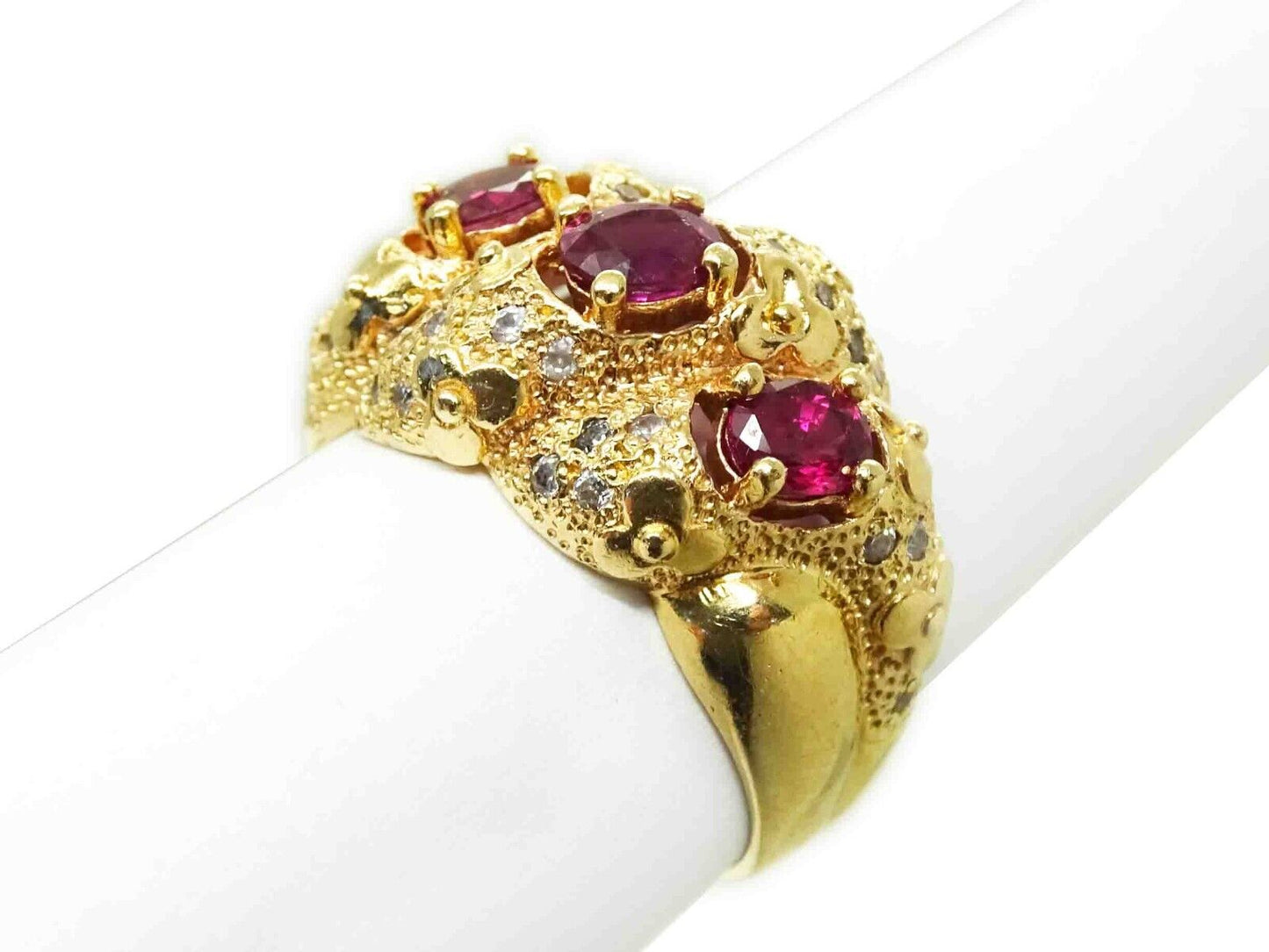 0.90ct tw Natural Ruby & Diamond Shrimp Flower Cocktail Ring 14k Gold Size 8.5