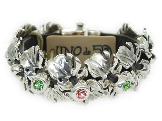 UNO de 50 “Forest” Crystal Silver Plated Metal Brown Leather Bracelet
