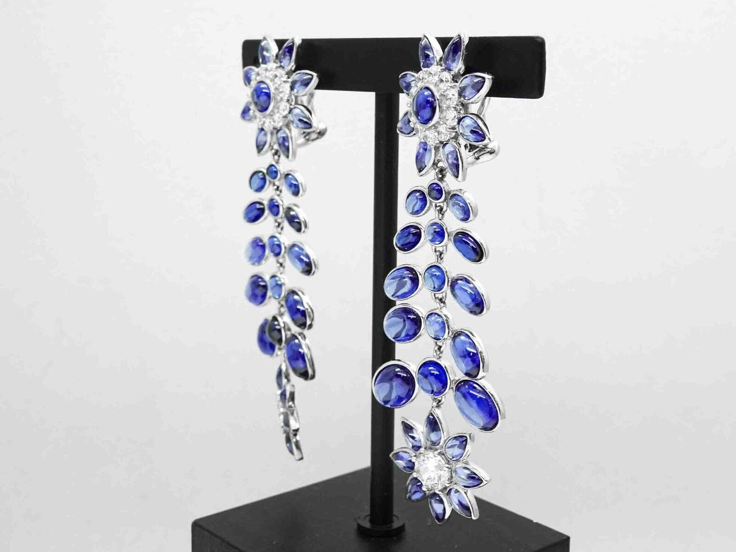 Tova Lab-Created Blue Gem & White CZ Chandelier Dangle Drop Omega Earrings 925