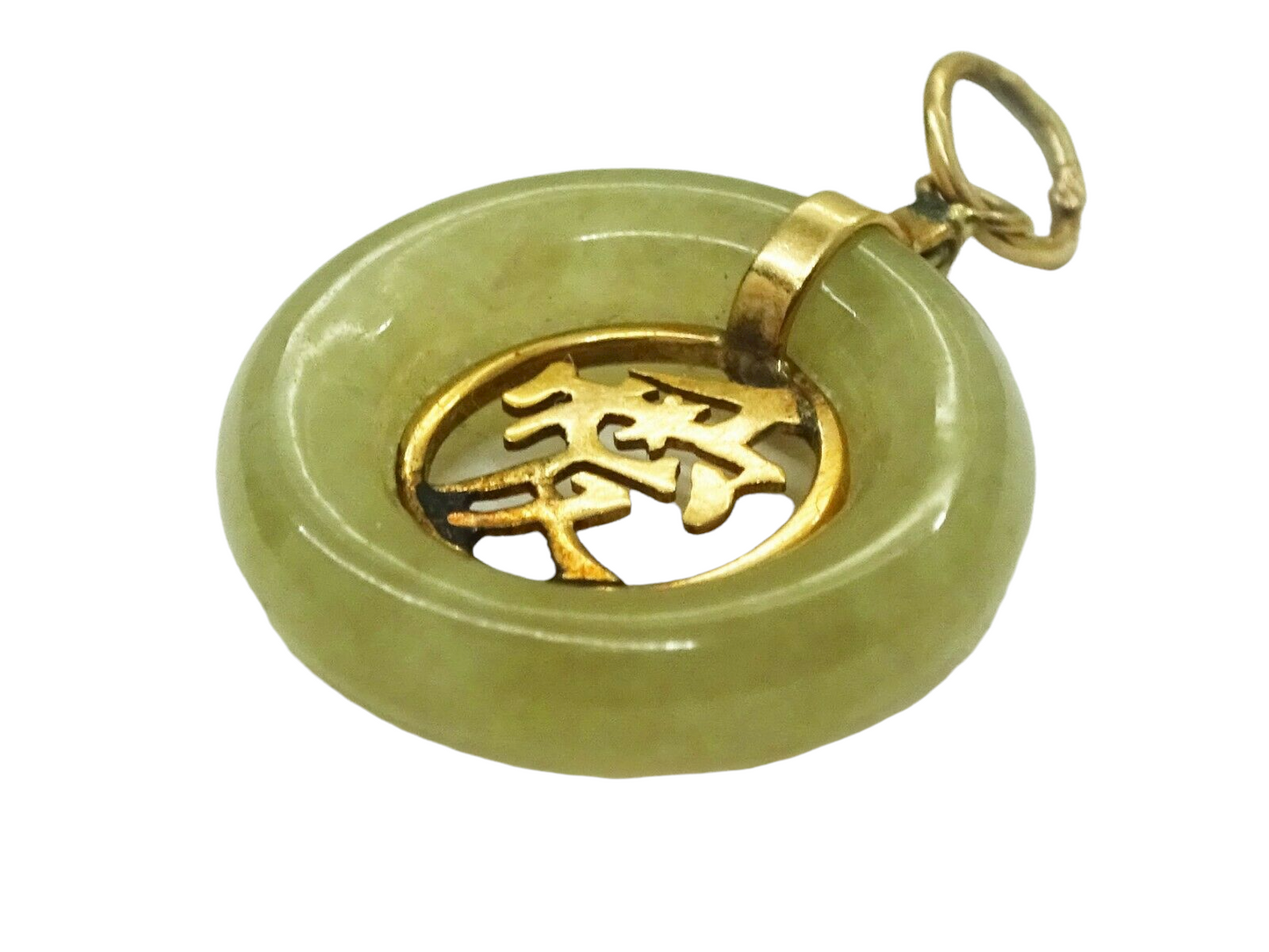 Natural Jade Round Love Charm Pendant 14k Gold