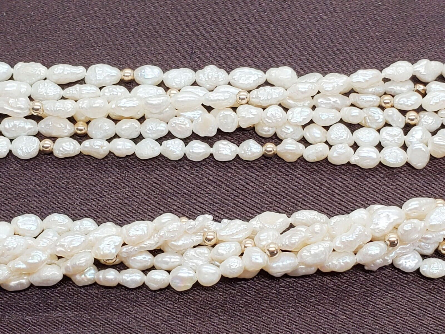 Estate Lustrous 6-Strand Rice & Baroque Pearl Necklace 14k Gold Clasp 28"