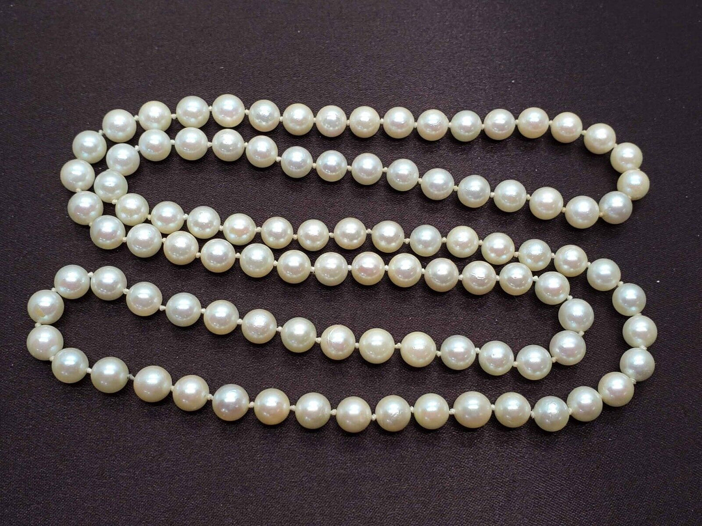 Estate 7mm Wide Natural Akoya Pearl Bead Strand Necklace 32" Long