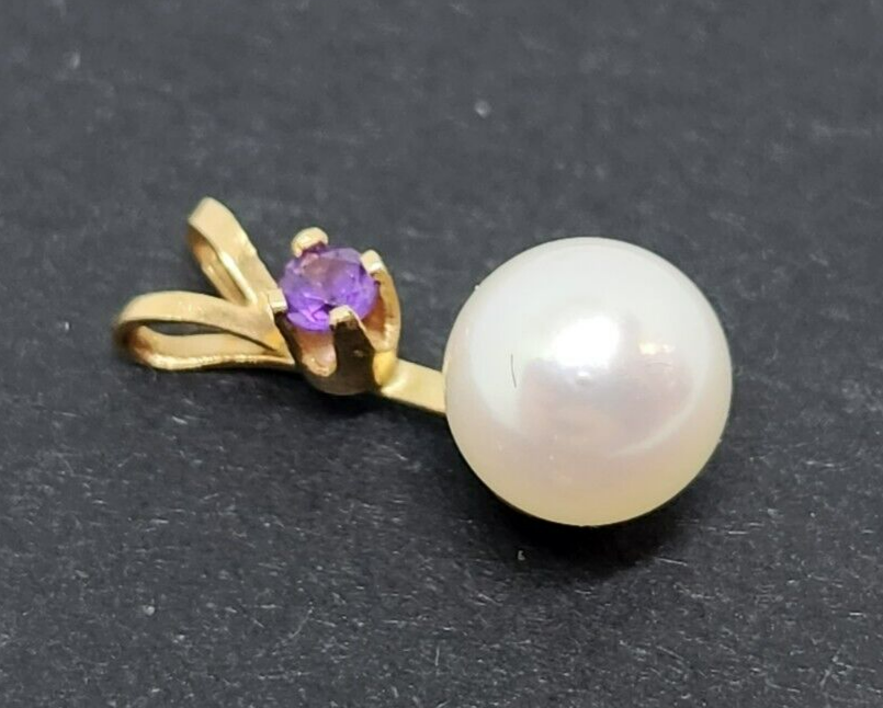 7mm Akoya Pearl & Amethyst 14k Yellow Gold Pendant