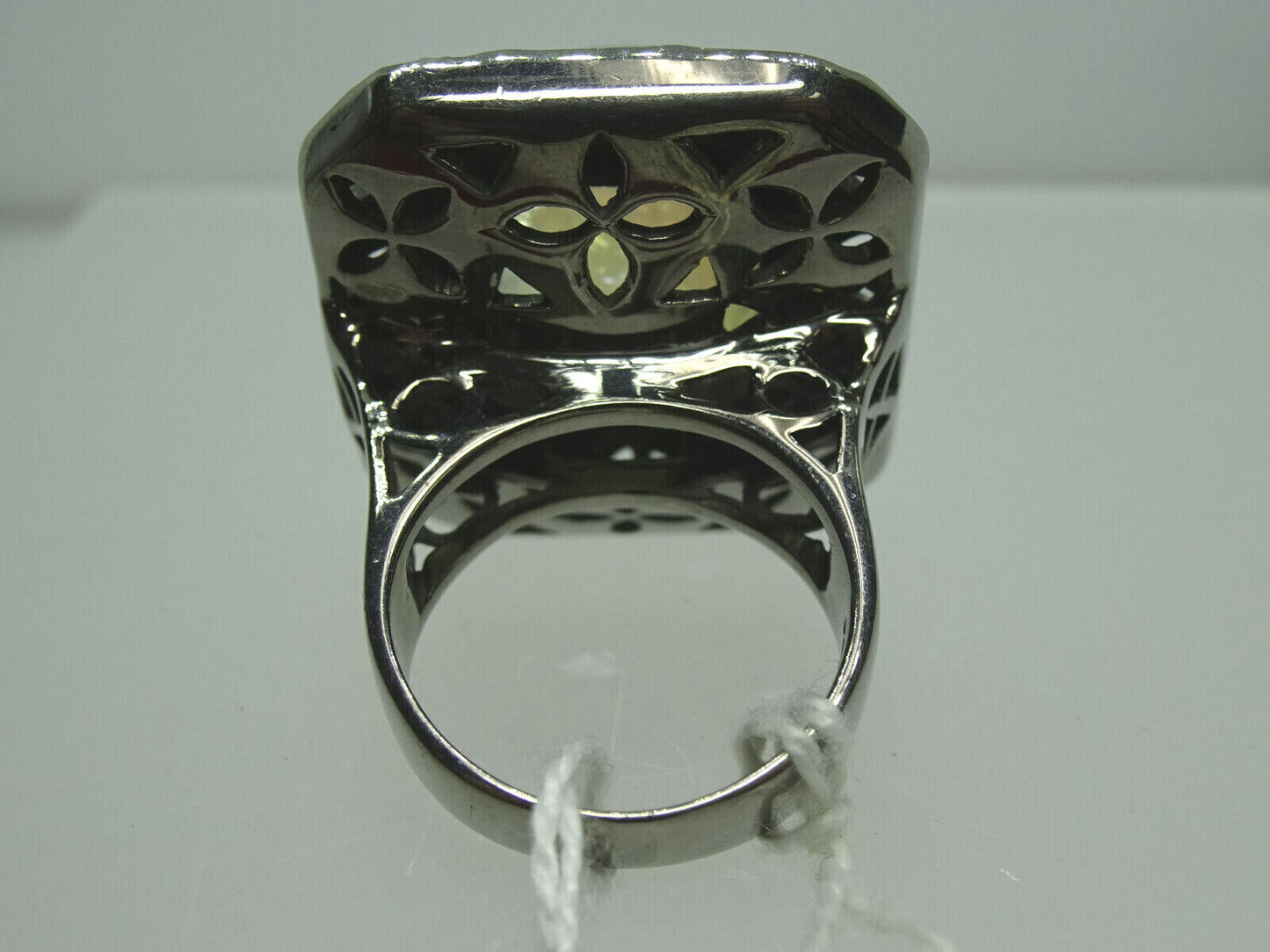 New 23.3ctw Natural Moonstone & Diamond Custom Ring Black Rhodium Size 7