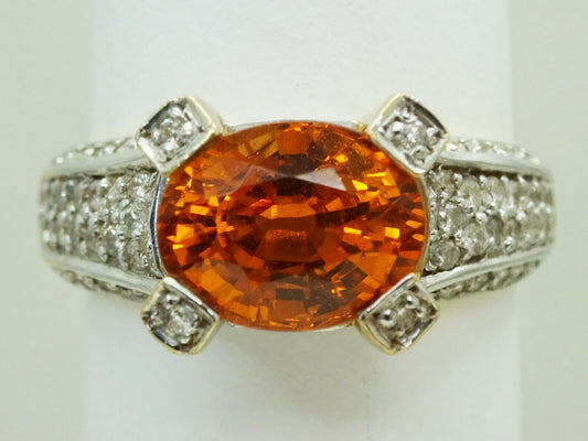 3.88ct tw Natural Mandarin Garnet Earth Mined Diamond Ring 14k Two Tone Size 8