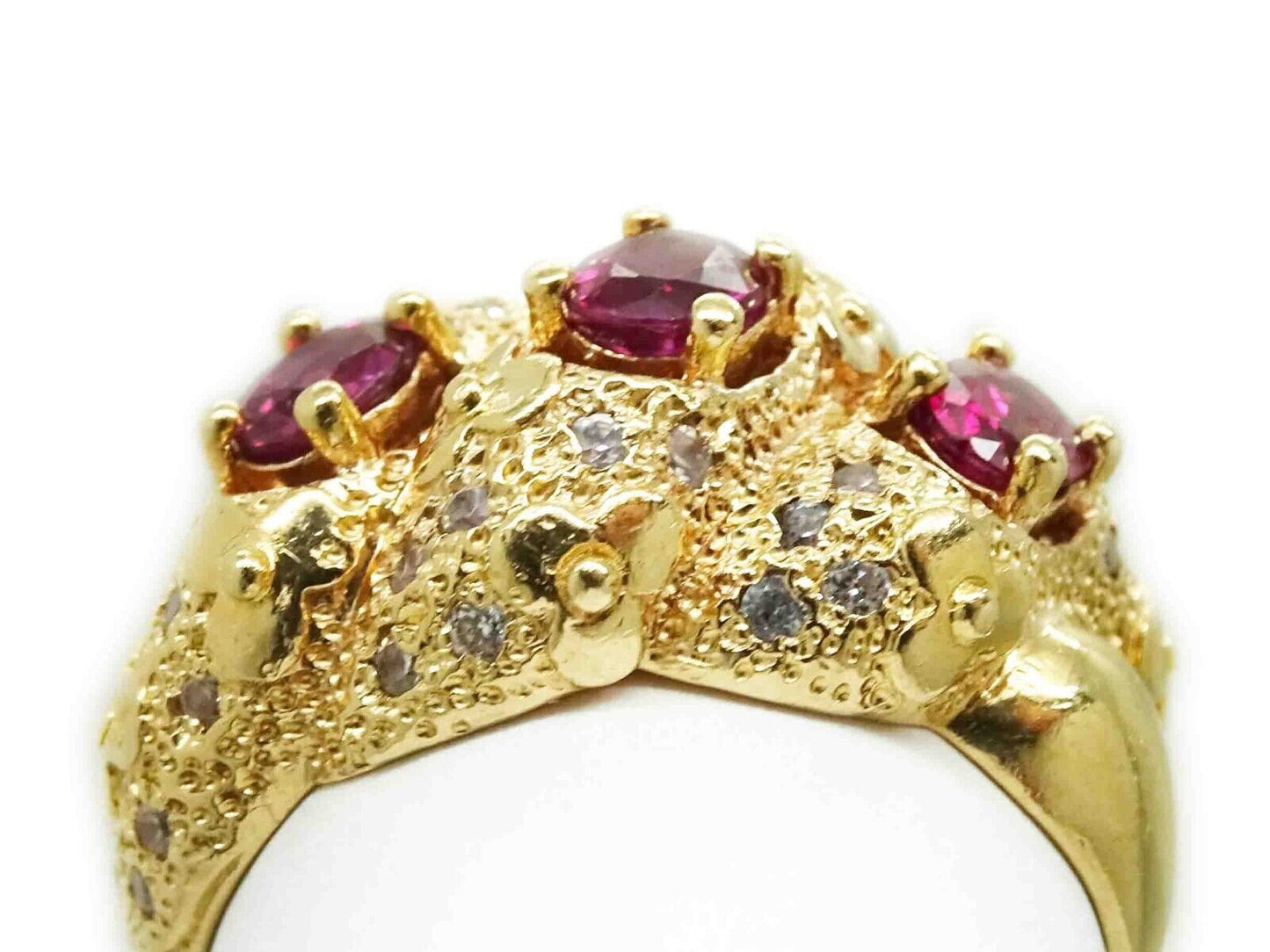 0.90ct tw Natural Ruby & Diamond Shrimp Flower Cocktail Ring 14k Gold Size 8.5