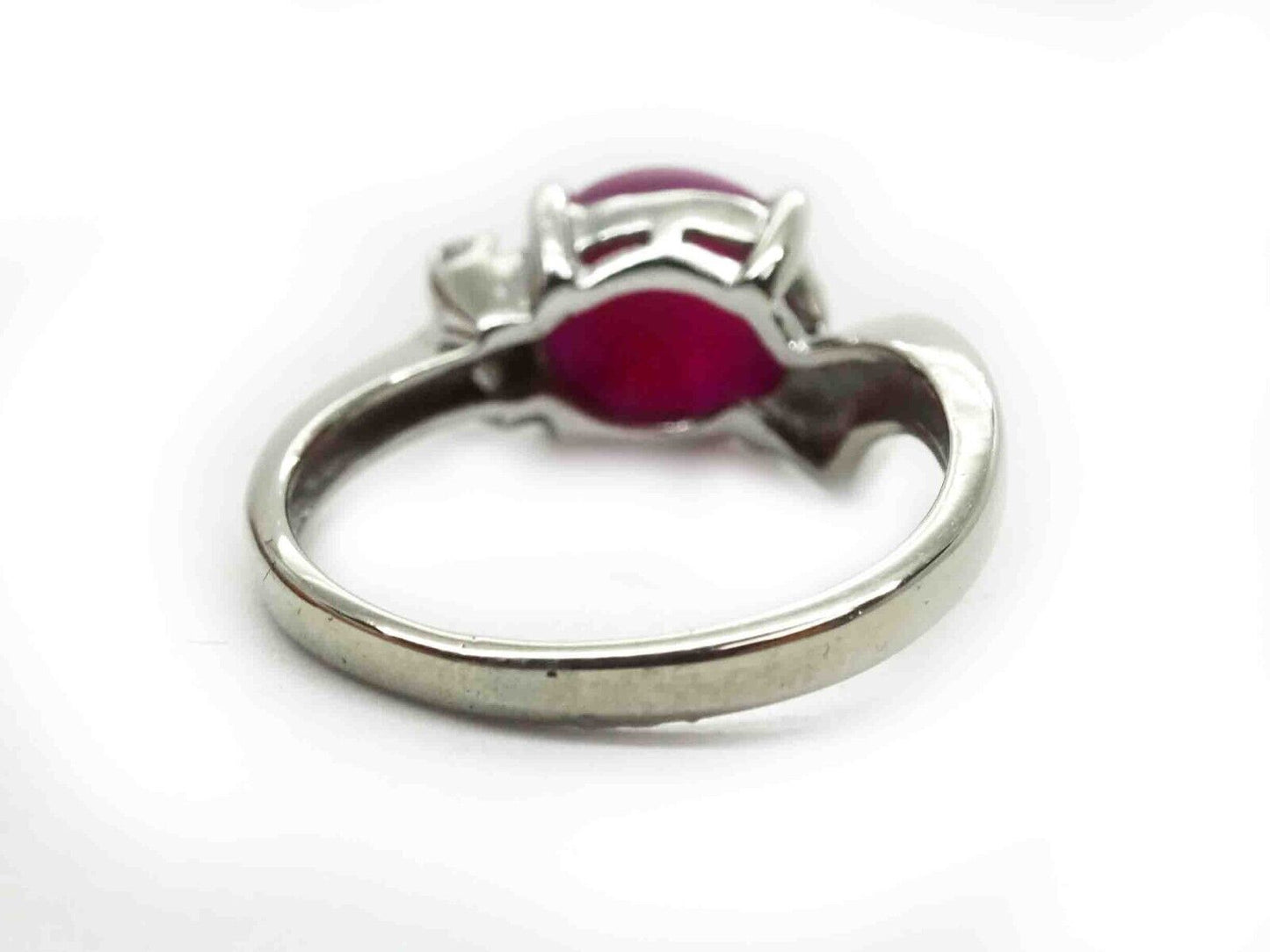 Vintage Lab-Created Lindy Star Ruby & Natural Diamond Ring 14k White Gold Sz 3.5