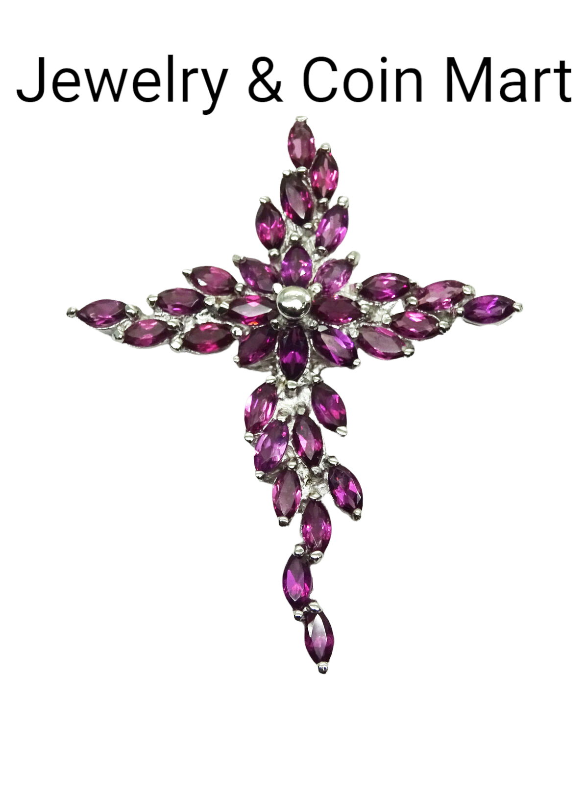 Marquise Pink Tourmaline Sterling Silver Cross Pendant