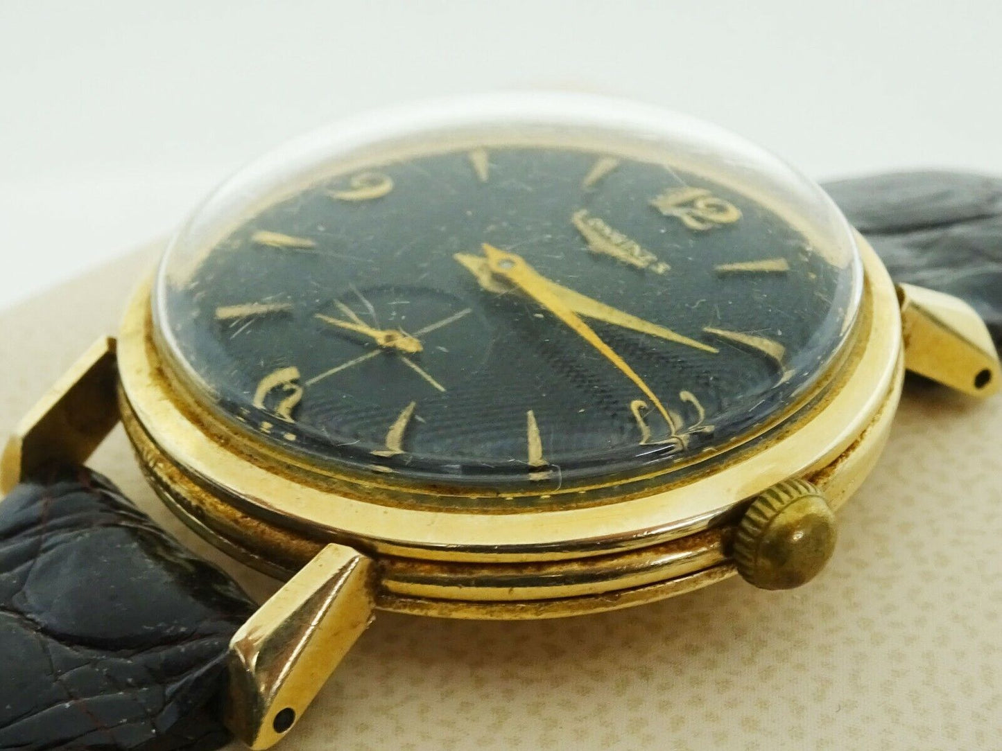 Vintage 1960s Men's Longines 14k Gold Watch Leather Strap