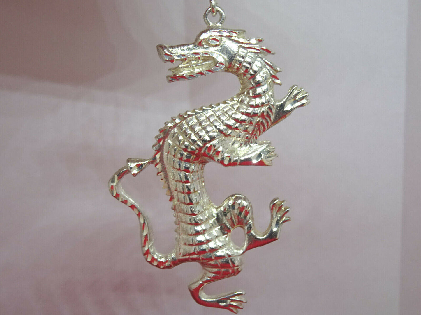 Large Dia-Cut Dragon Statement Pendant 925 Sterling Silver 37 Grams