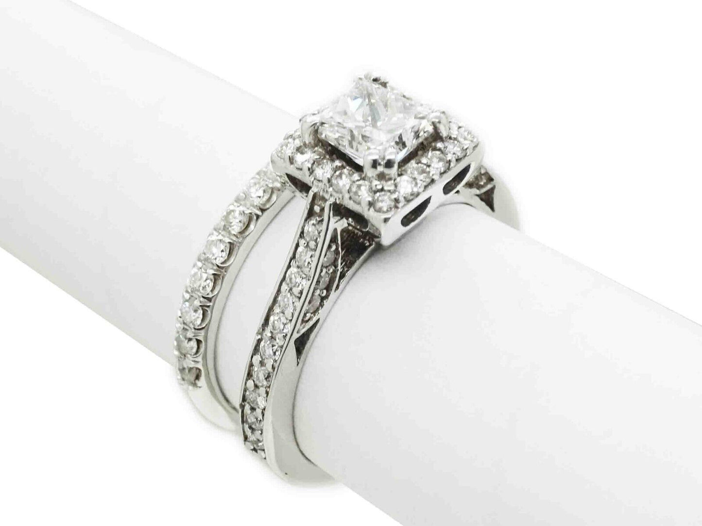 1.71ct tw Princess Diamond Engagement Wedding Set 18k White Gold Size 5