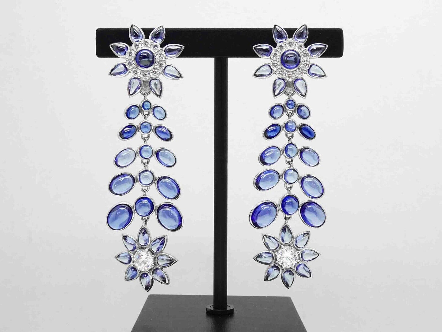 Tova Lab-Created Blue Gem & White CZ Chandelier Dangle Drop Omega Earrings 925