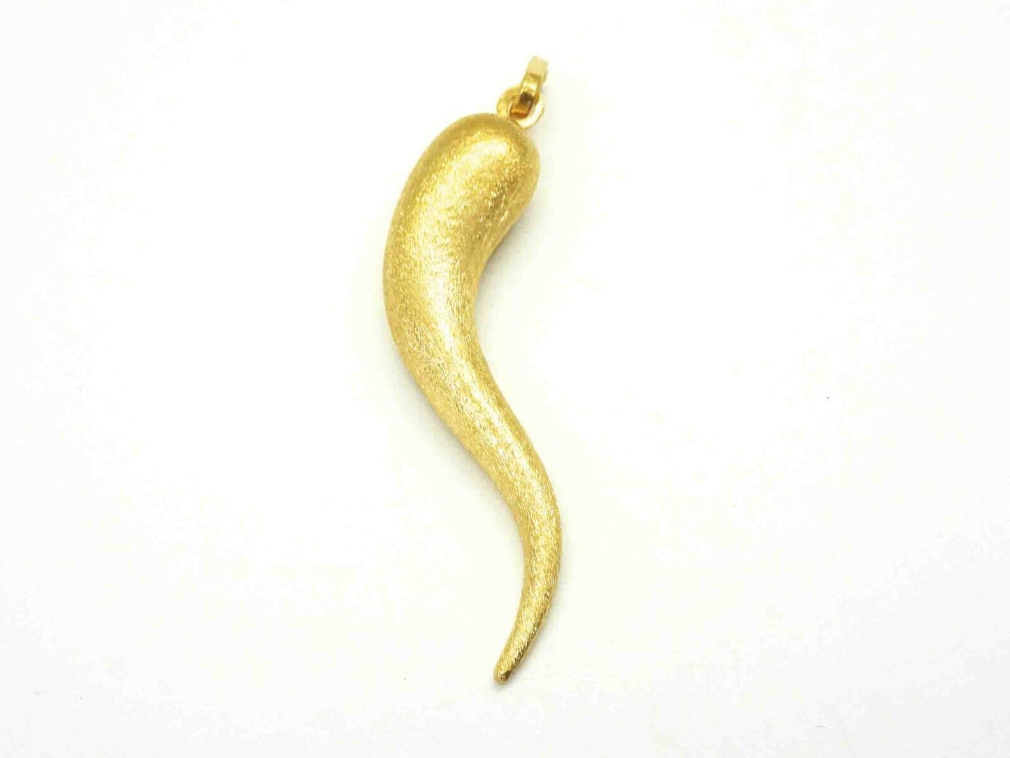 Italian Cornicello Horn Luck Pendant 18k Yellow Gold Brushed Satin Finish