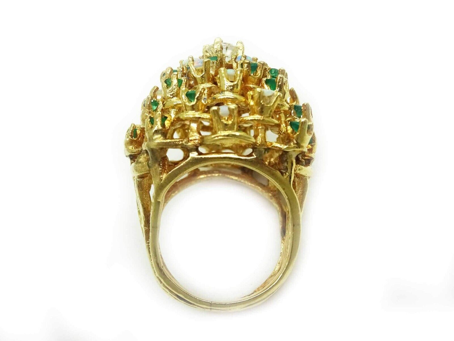 1.7ctw Natural Emerald Opal & Diamond Cluster Filigree Dome Ring 14k Gold Size 4