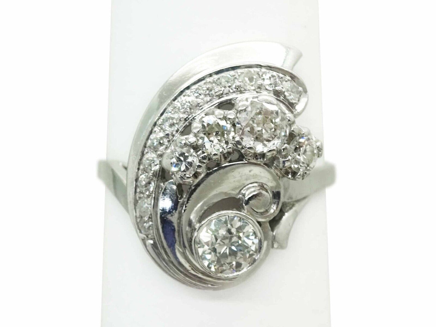 Art Deco 1.18ct tw Natural Diamond Swirl Platinum Ring Size 10.75