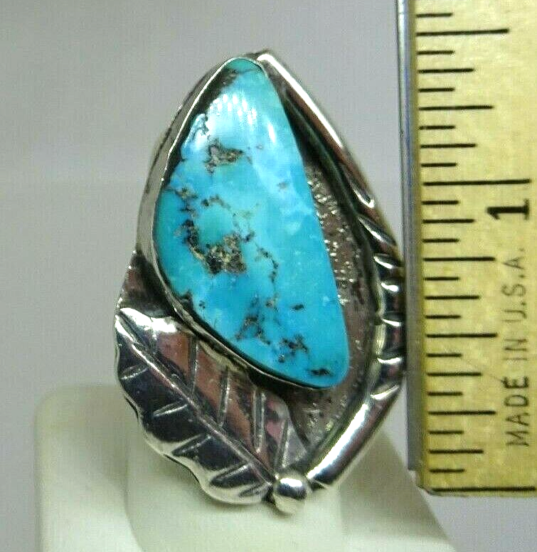 Southwestern Sterling Silver Turquoise Navajo Style Statement Ring, Size 5.5