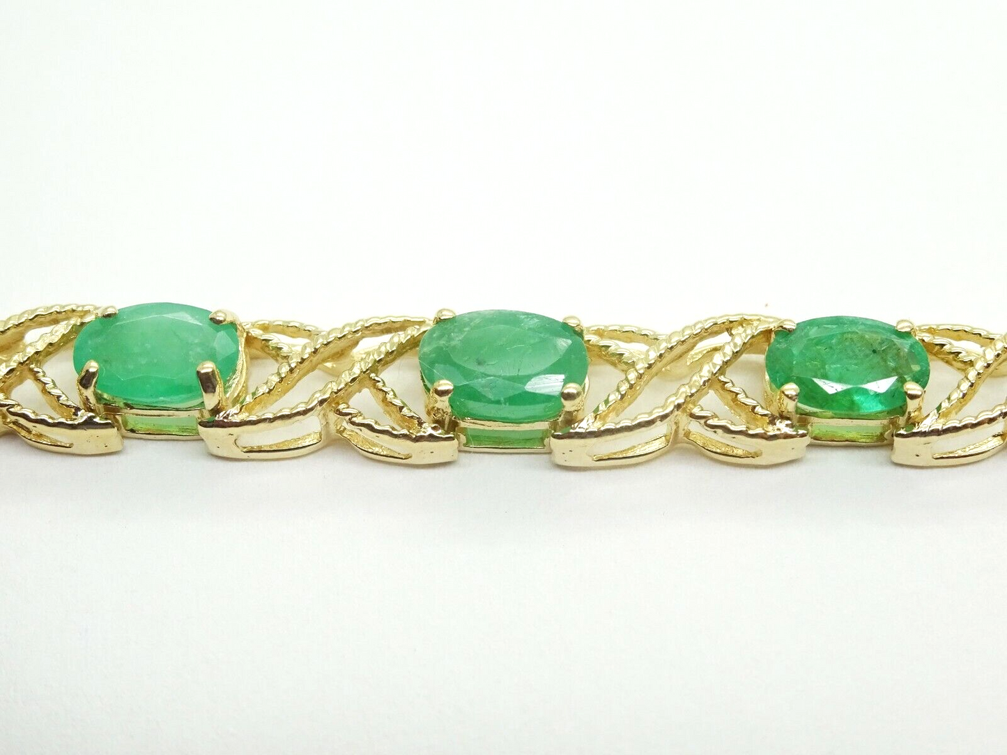 6ct tw Oval Natural Emerald Filigree Tennis Bracelet 14k Gold 7"