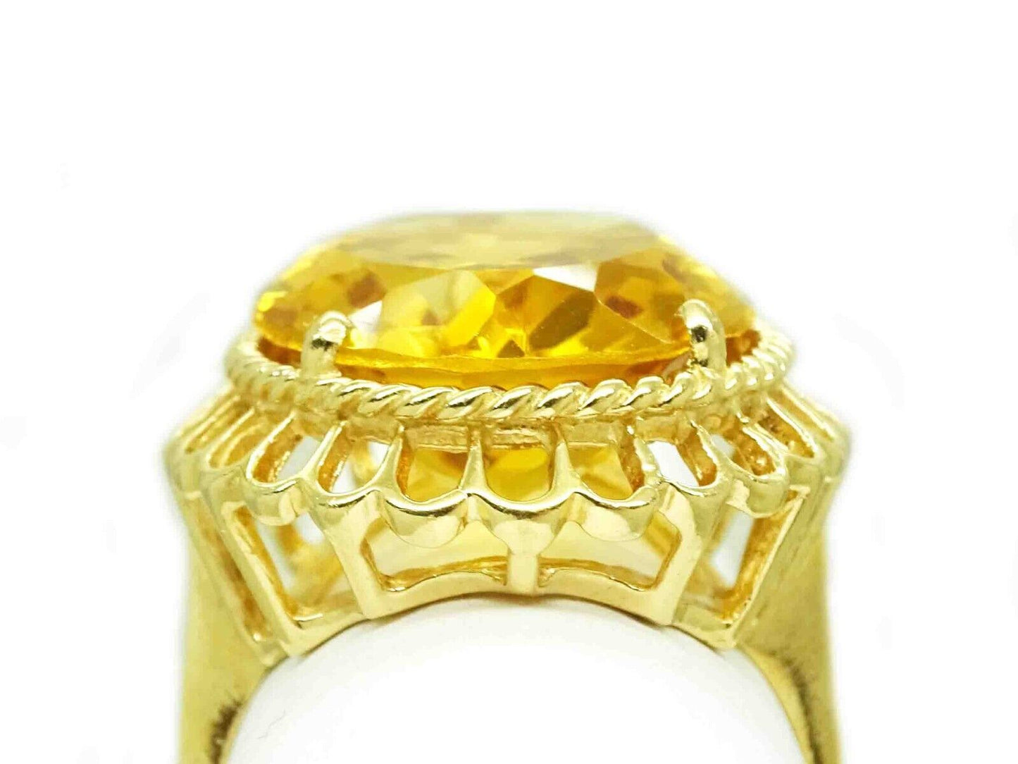 12.83ct Faceted Oval Natural Citrine Quartz Filigree Ring 14k Gold Size 8