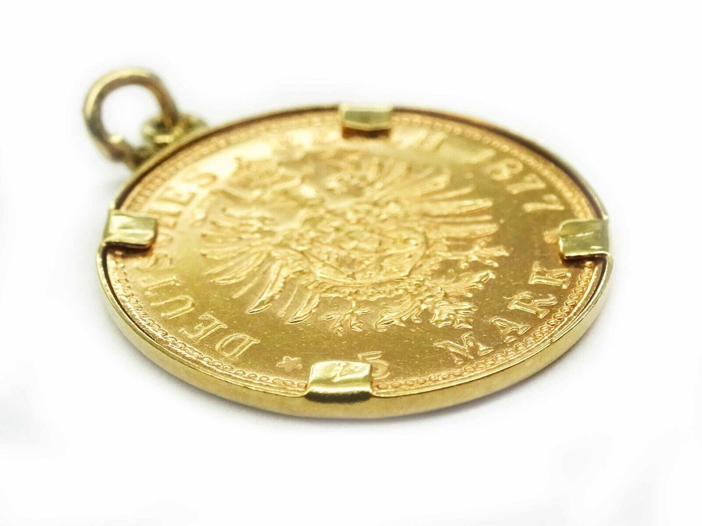 Gold 1877 Wilhelm Deutscher Kaiser Konig V. Preussen 5 Mark Coin Pendant