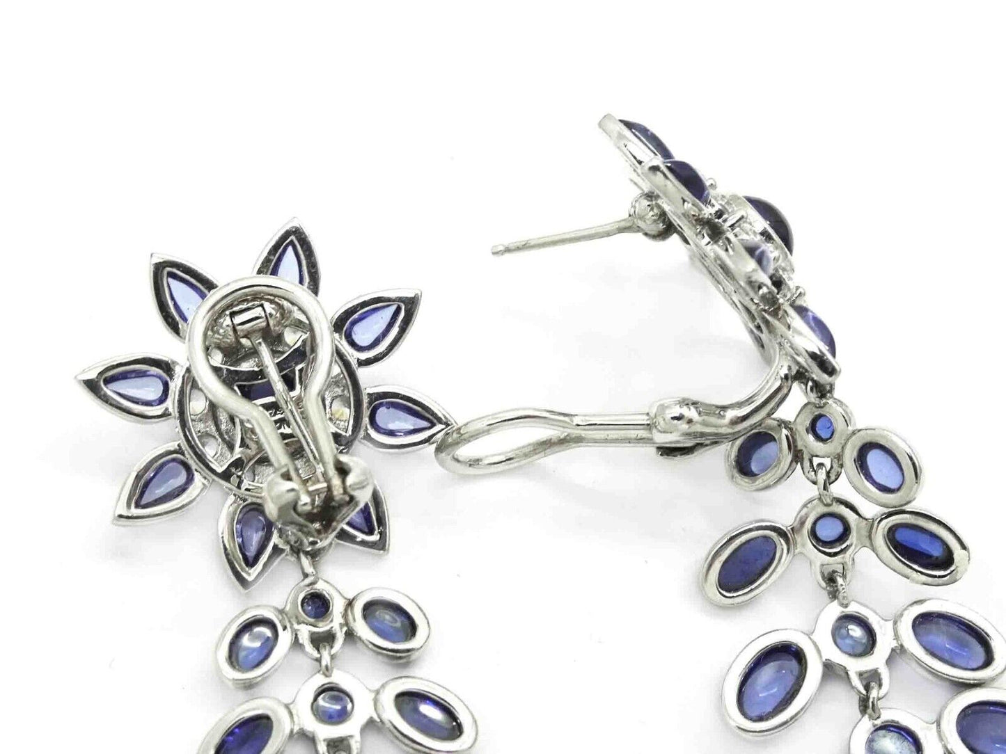 Tova Lab-Created Blue Gem & White CZ Chandelier Dangle Drop Omega Earrings 925