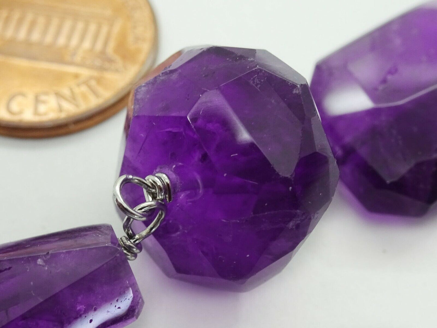 Natural Amethyst Faceted Crystal Chunk Dangle Sterling Silver Earrings