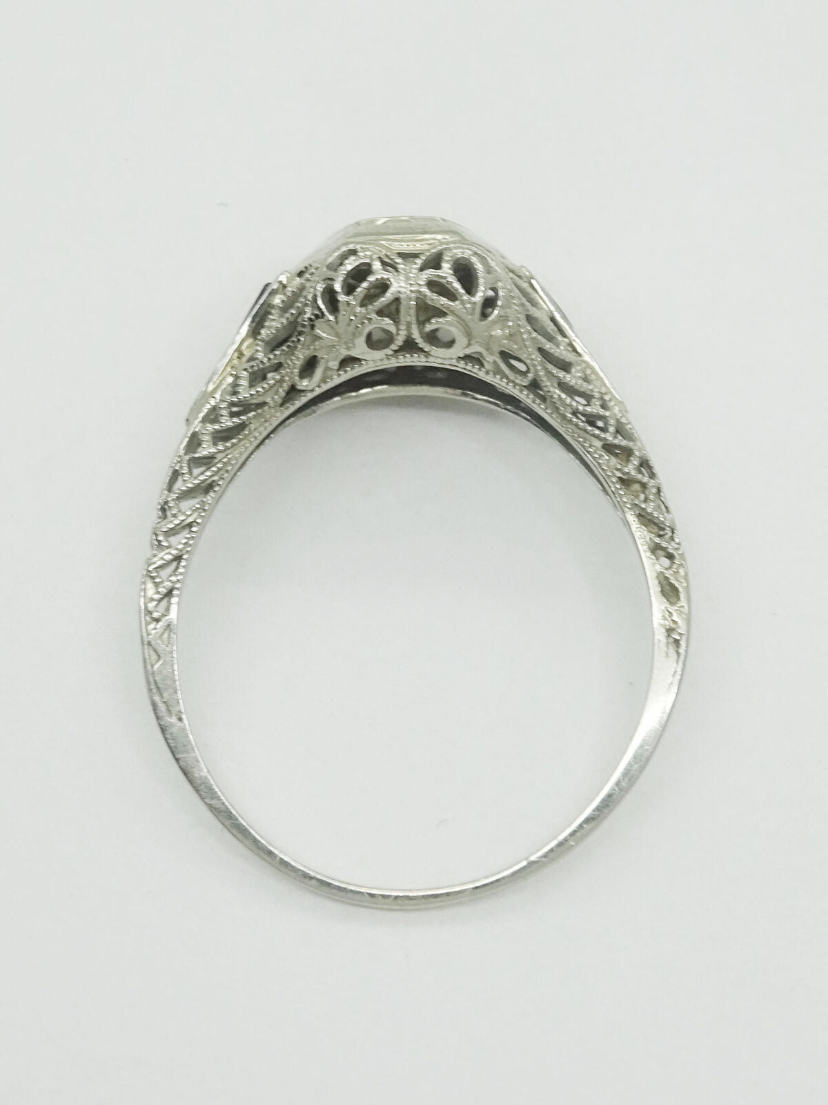 Edwardian Platinum Diamond & Sapphire Filigree Ring Size 7.5