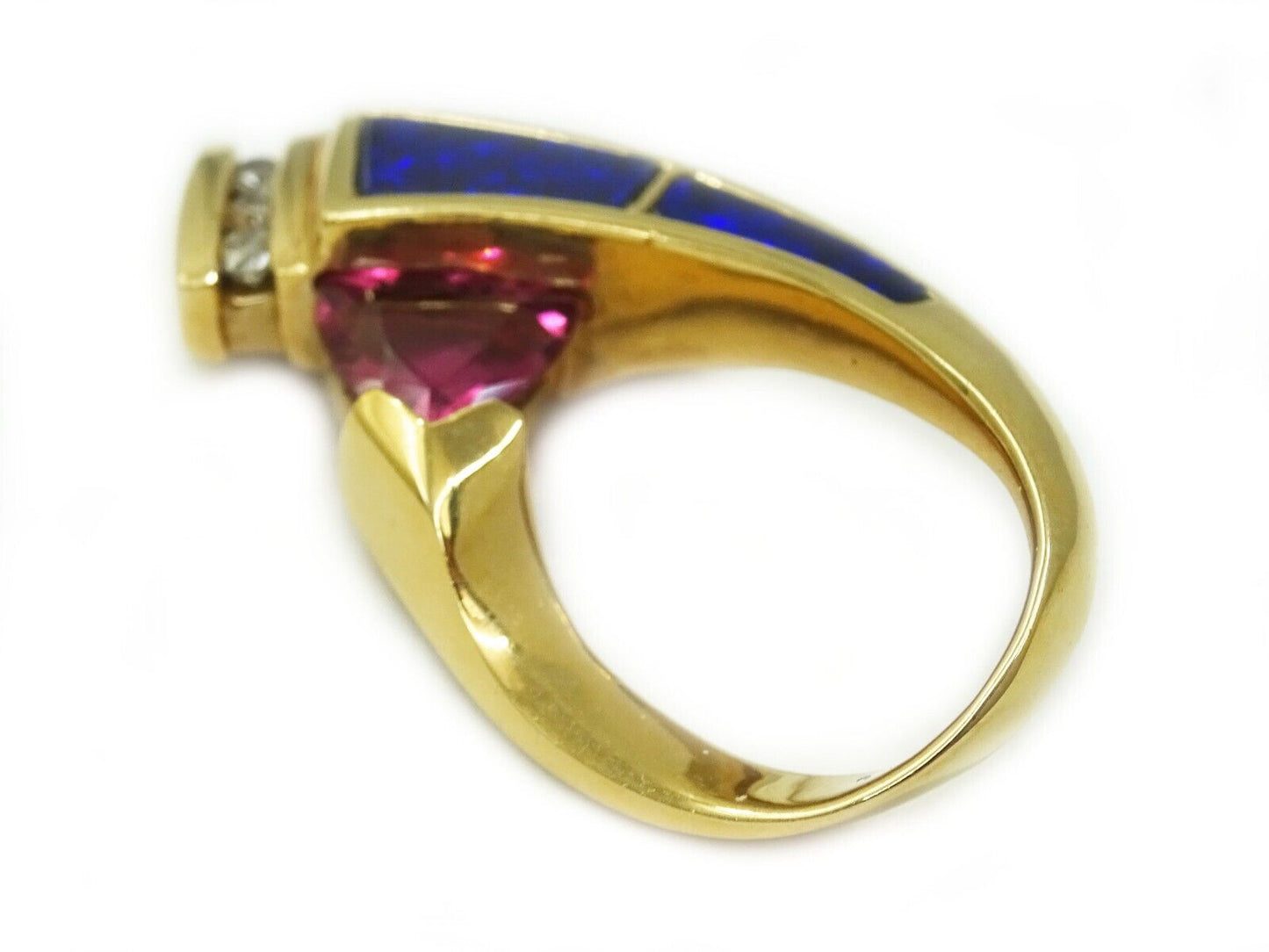 Fiery Violet Blue Opal Pink Tourmaline Diamond Slide Pendant 14k Gold