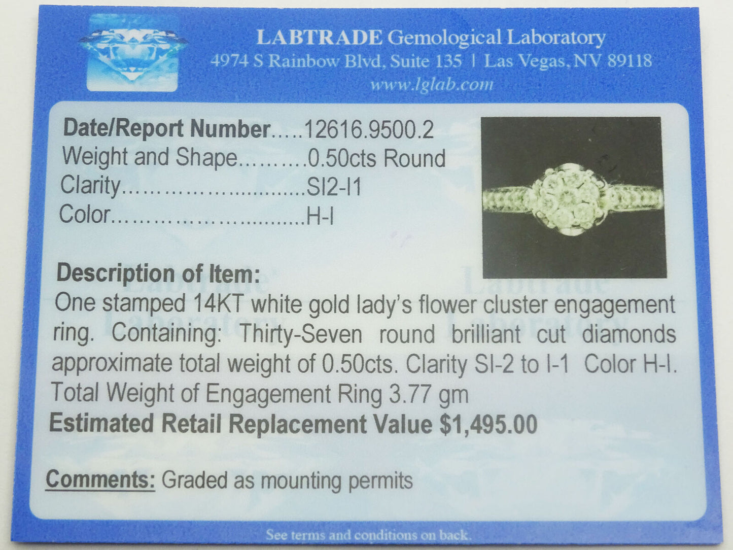 0.50ct tw Ladies Diamond Flower Cluster Engagement Ring 14k White Gold Size 5.75