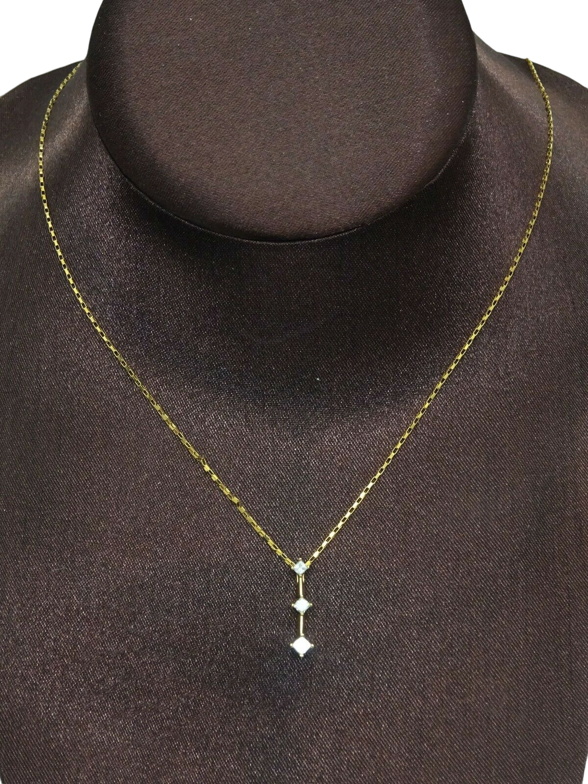 0.40ct tw Princess Diamond Dangle Drop Pendant Box Chain Necklace 14k Gold