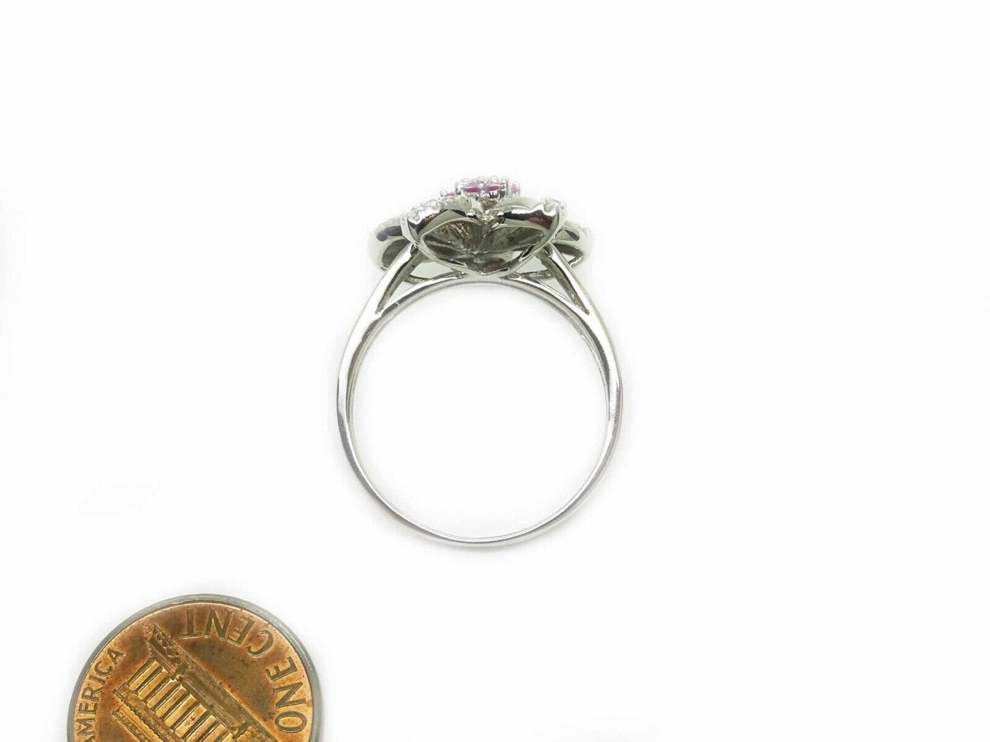 LeVian Natural Pink Sapphire & Diamond Flower Ring 14k White Gold Size 10