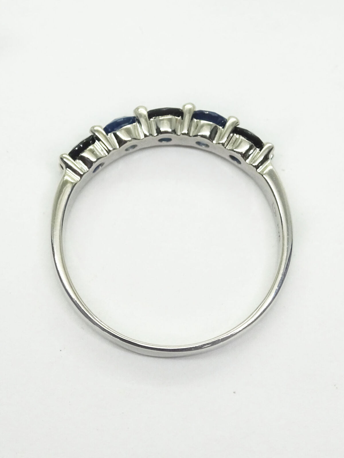 Natural Light & Dark Blue Sapphire Band Ring 14k White Gold Size 9.75