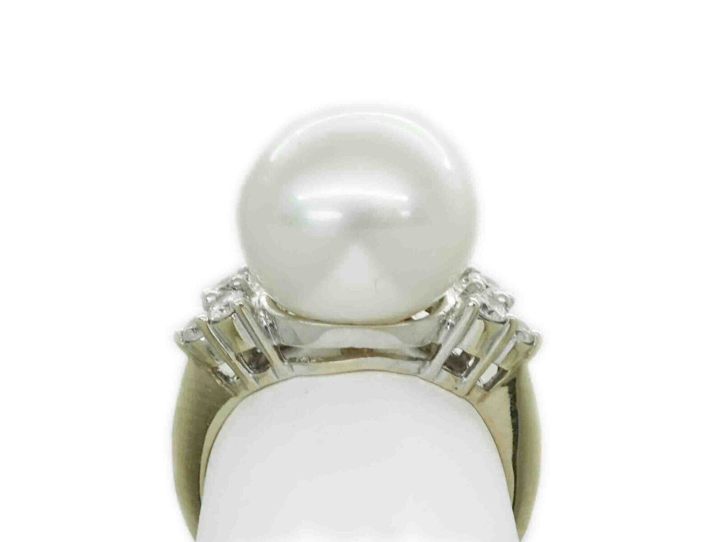 11.9mm Wide Natural Pearl & Diamond Accent Ring 18k Gold Size 4.5