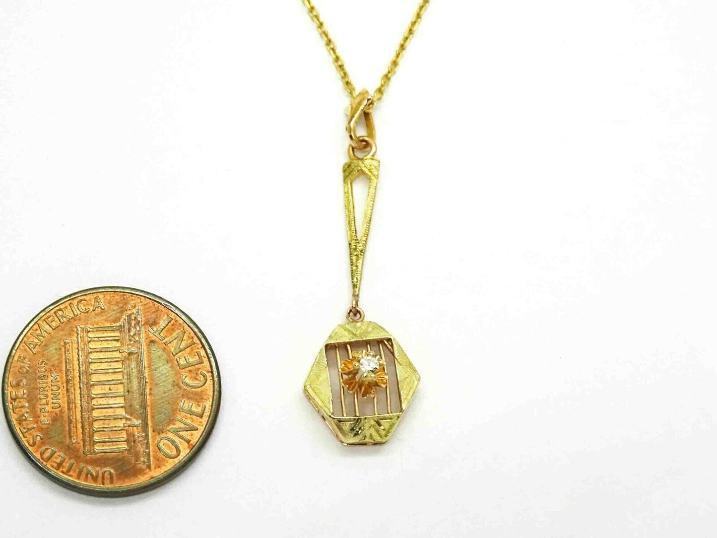 Vintage 1920s Natural Diamond Lavalier Drop Pendant 14k Gold