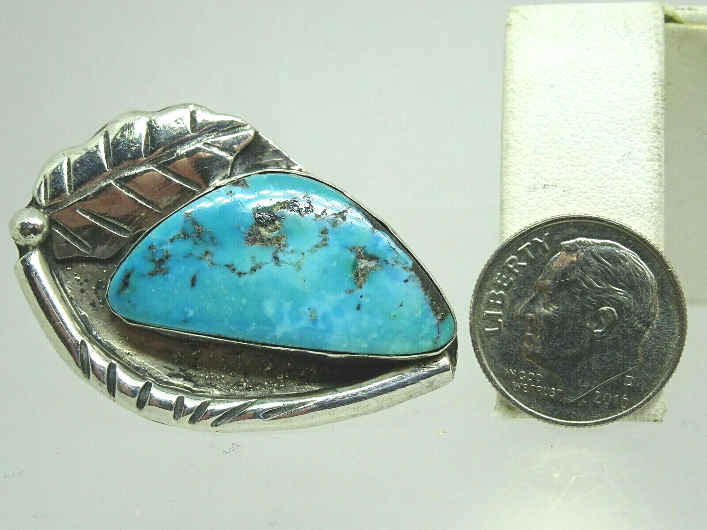 Southwestern Sterling Silver Turquoise Navajo Style Statement Ring, Size 5.5