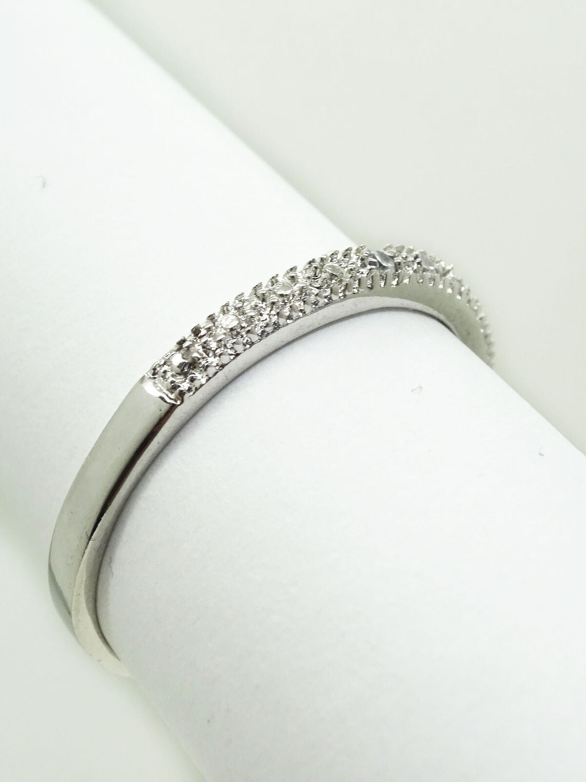 White CZ Thin Stackable Band Ring Size 11 Rhodium Plated