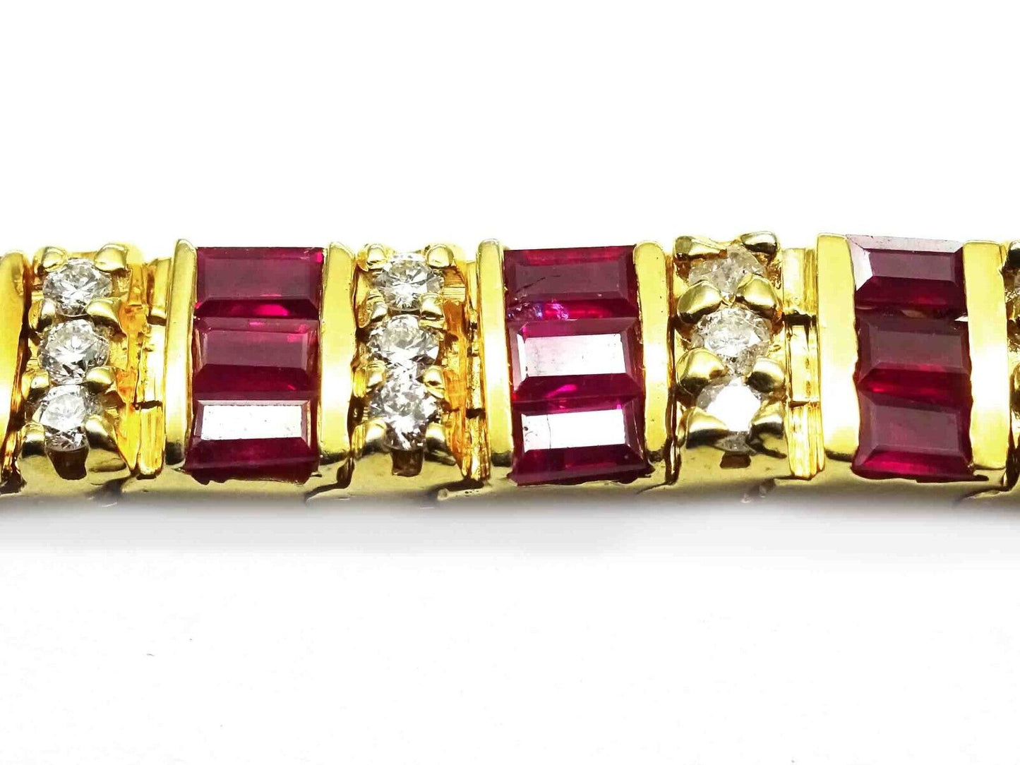 Natural Heat Treated Ruby & Diamond Link Bracelet 14k Gold 7.25"