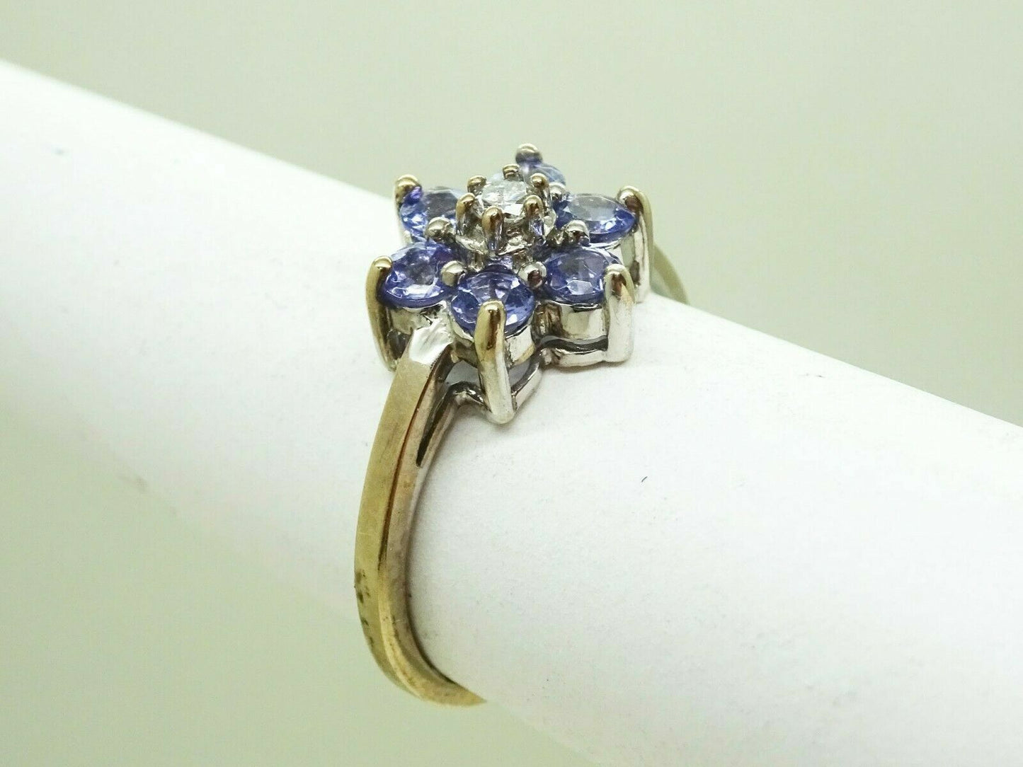 Natural Iolite & Earth Mined Diamond Starburst Ring 10k White Gold Size 6.5