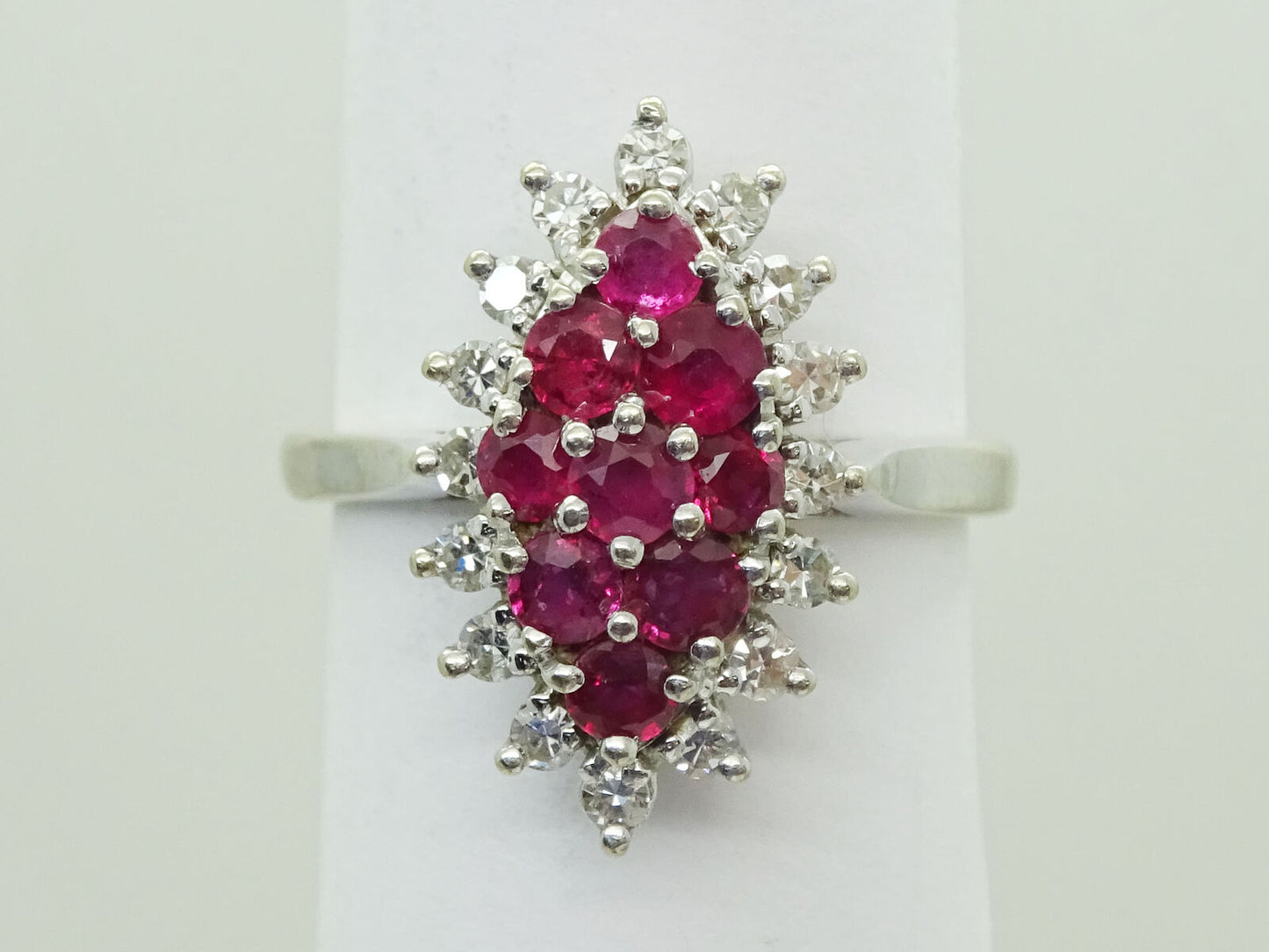 Marquise-Shaped Ruby Pave & Diamond Filigree Ring 14k White Gold Size 5 Gemworld