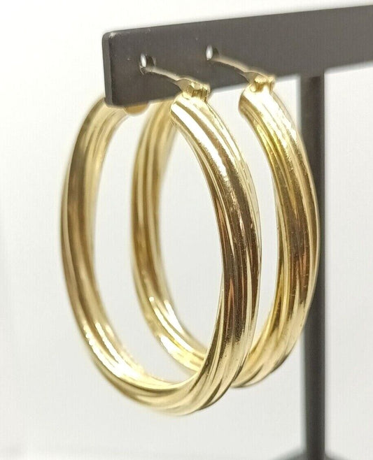 14k Yellow Gold Shrimp Hoop Earrings 10.7grams, 1.5'' Long, 1.25'' Wide