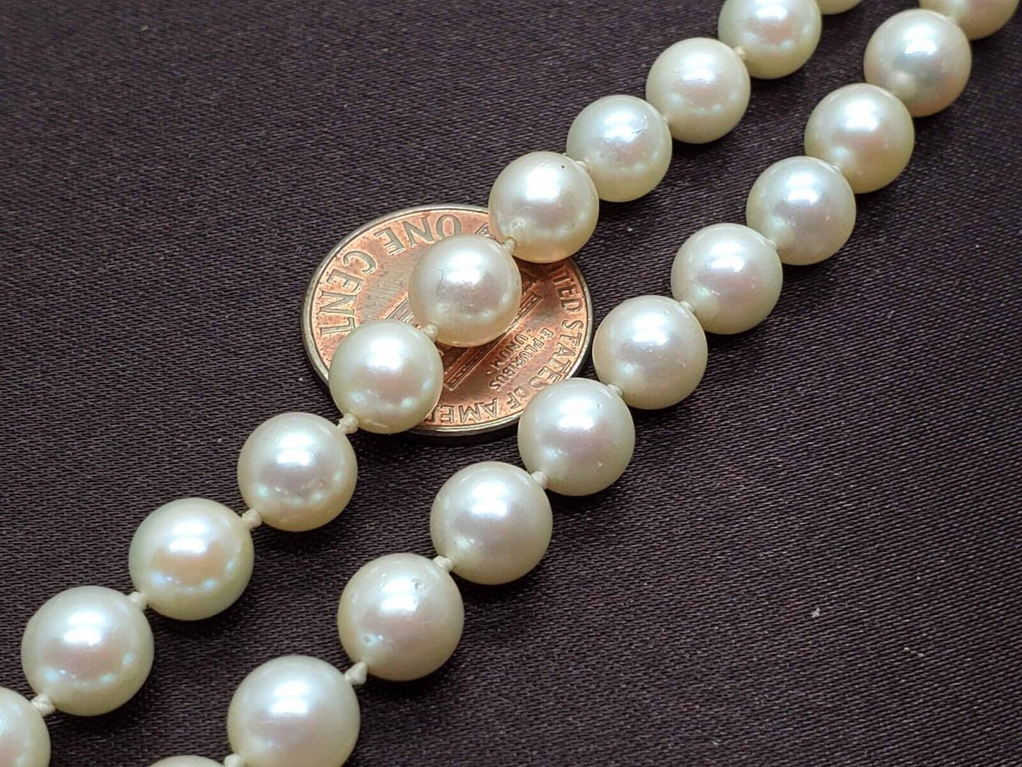 Estate 7mm Wide Natural Akoya Pearl Bead Strand Necklace 32" Long