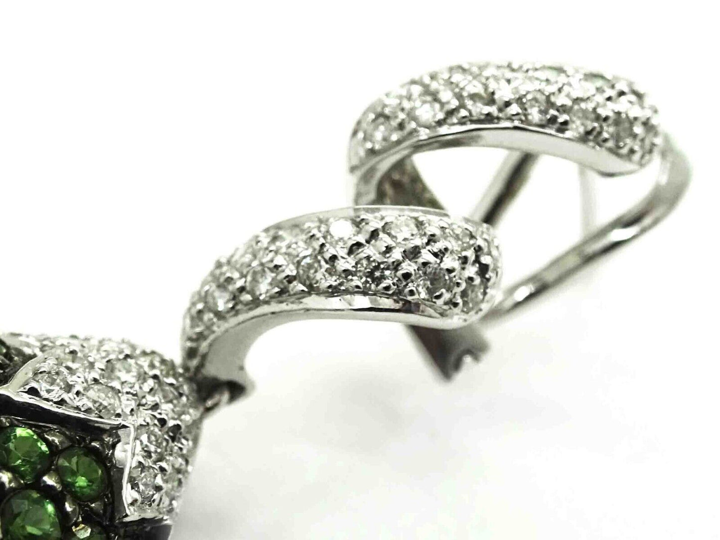 3.95ct tw Natural Green Tsavorite Pave & Diamond Drop Earrings 18k White Gold