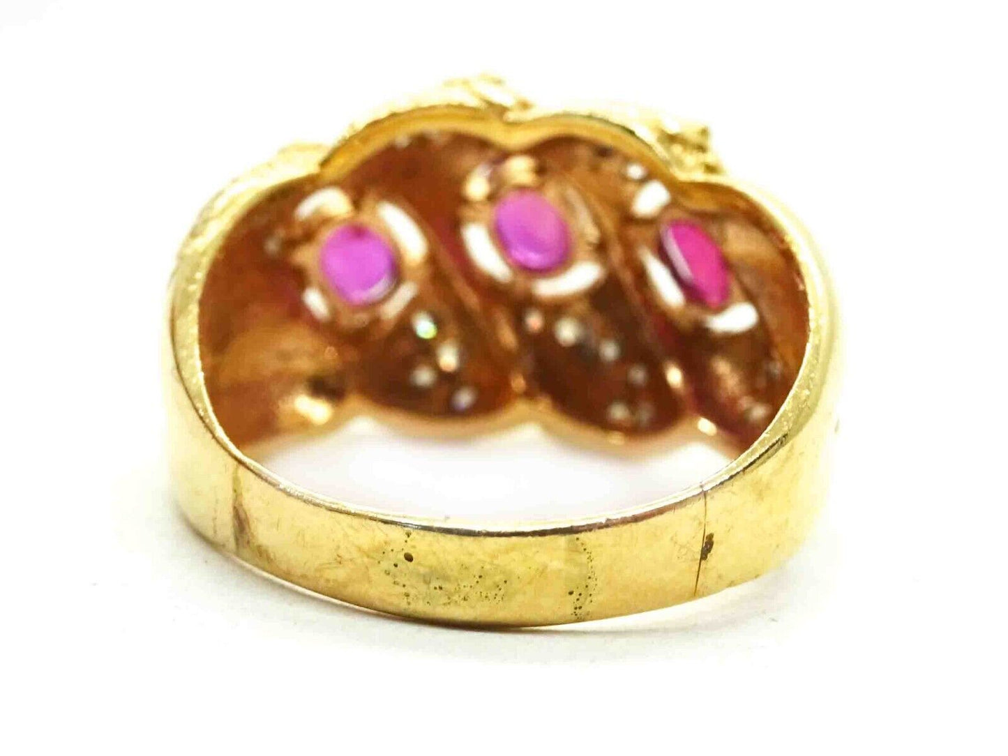 0.90ct tw Natural Ruby & Diamond Shrimp Flower Cocktail Ring 14k Gold Size 8.5