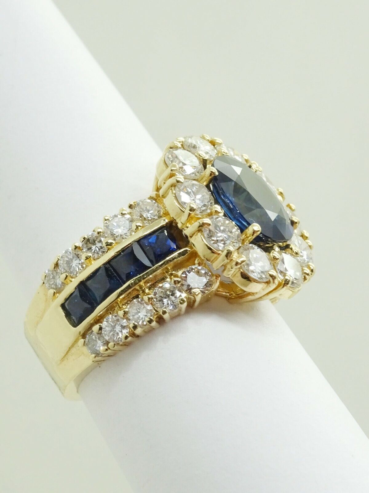 5.36ct tw Natural Sapphire & Earth Mined Diamond 3-Row Ring 14k Gold Size 6.75