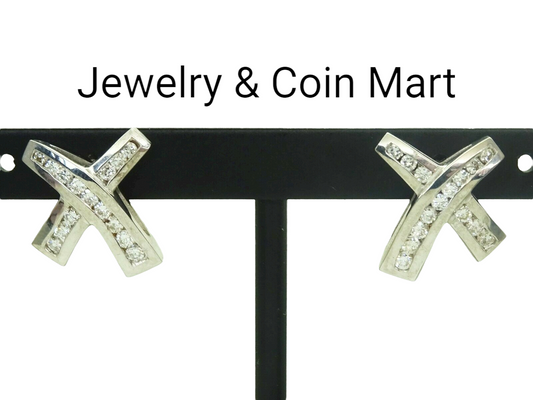 1.00ct tw Earth Mined Diamond X Ribbon Style Earrings 14k White Gold