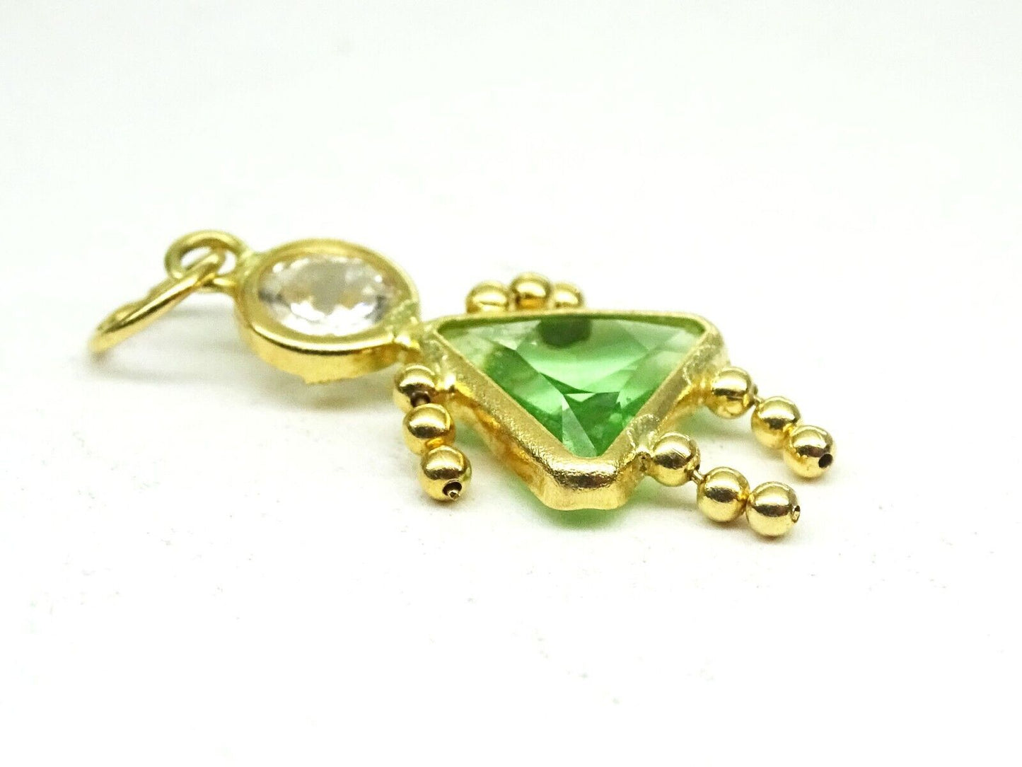 Green & White CZ May Girl Birthstone Charm 14k Yellow Gold