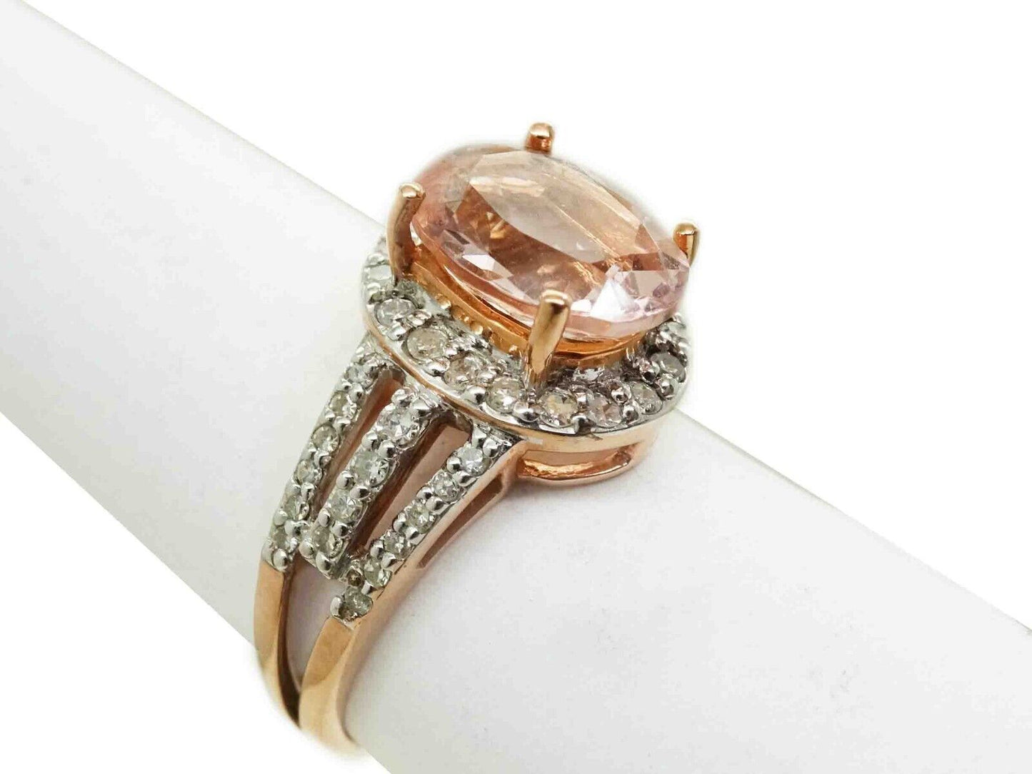 Natural Morganite & Earth Mined Diamond Ring 10k Rose Gold Size 6.5