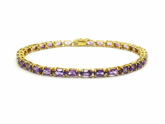 6.12ct tw Oval Natural Amethyst 3.5mm Wide Tennis Bracelet 14k Gold 7" Long